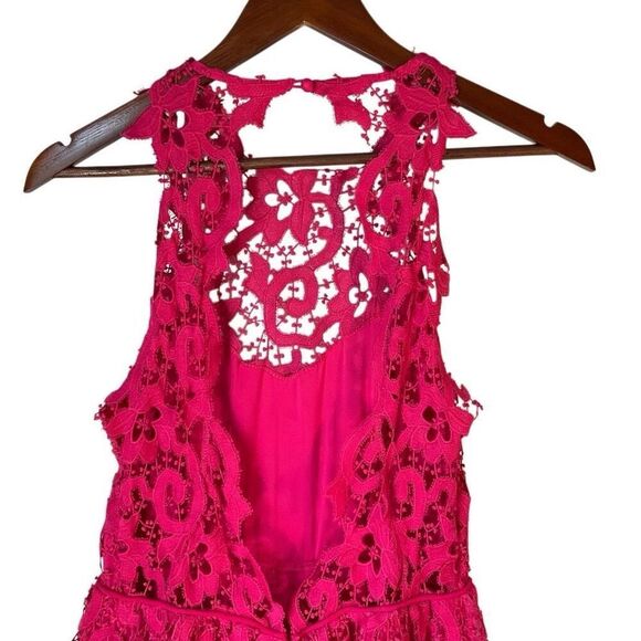 Saylor Hot Pink Lace Backless Mini Bubble Skirt Dress, M Pockets! - Picture 5 of 16